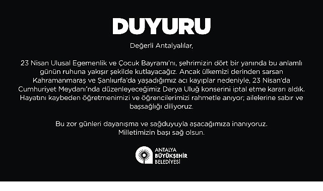 Antalya'da Derya Uluğ Konseri İptal Edildi: Acı Kayıplar Nedeniyle