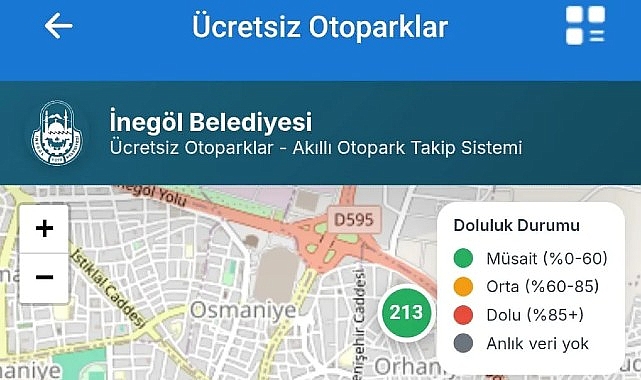 İnegöllüler Artık Ücretsiz Otopark Doluluk Oranını Cep Telefonundan Takip Ediyor