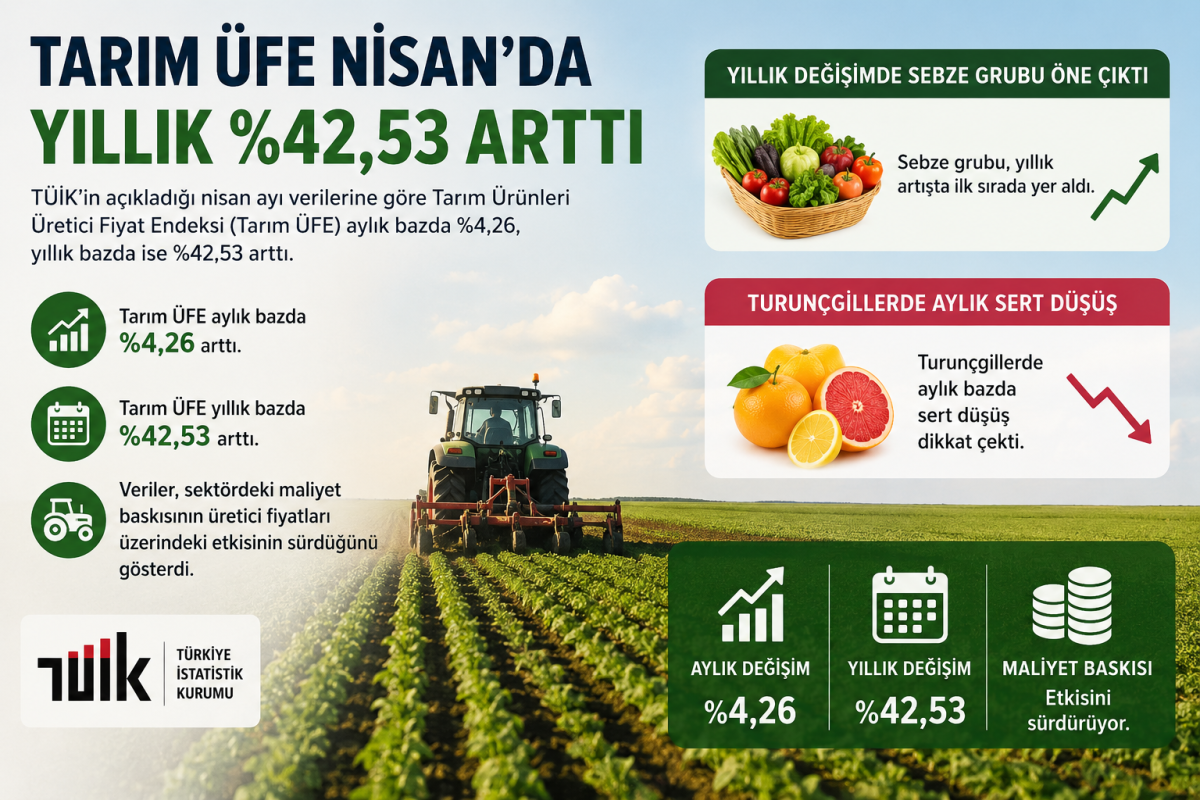 Tarım ÜFE Nisan'da Yıllık ,53 Arttı: Sebzede Fiyat Artışı 2'yi Aştı