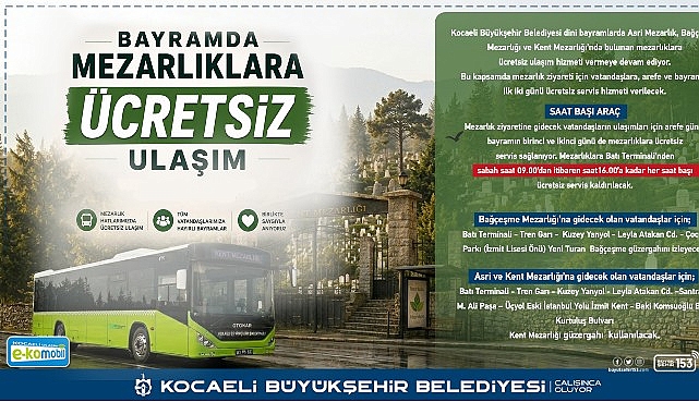 Kocaeli'de Kurban Bayramı'nda Mezarlık Ziyaretlerine Ücretsiz Ulaşım Desteği