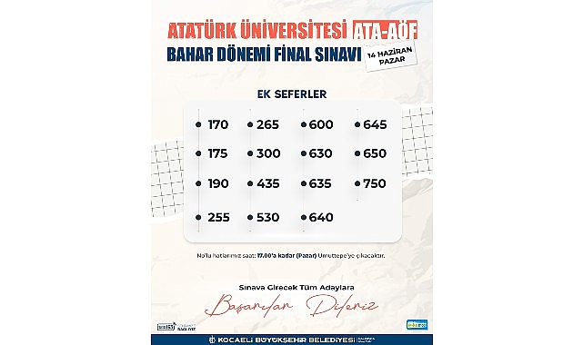 Kocaeli'den ATA-AÖF öğrencilerine 15 ek otobüs seferi